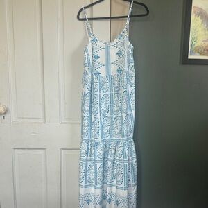 SHEIN Blue and White Patterned Maxi Dress